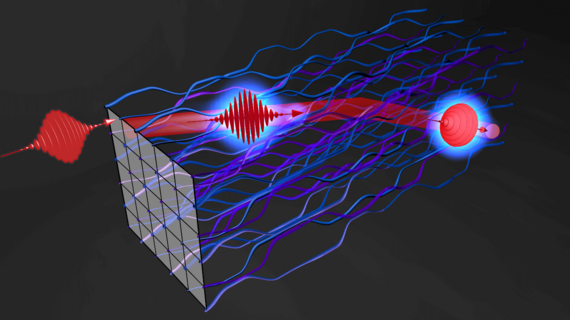 Visualisierung topologischer Effekte mit Wellenpaketen und Elektronen in einem Gitternetzwerk.
